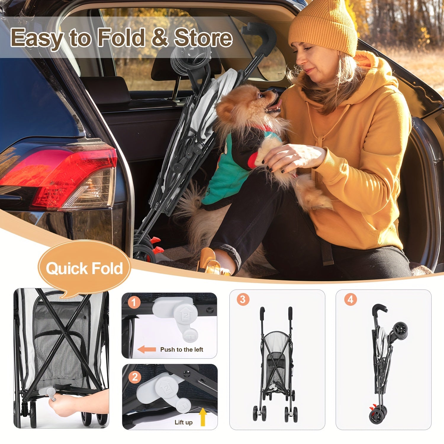 Troller dog Passeggino maneggevole impermeabile capienza fino a 15 kg