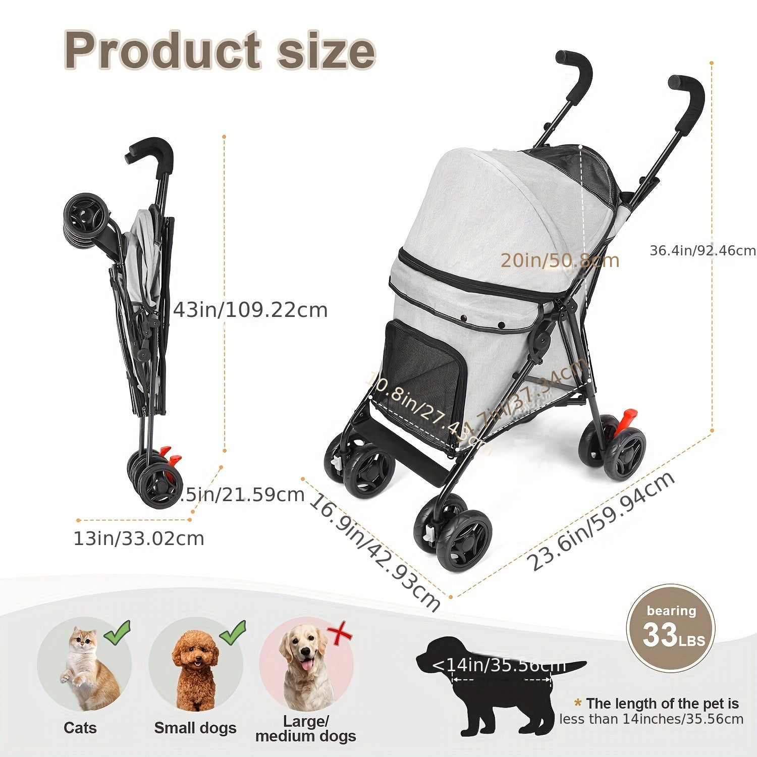 Troller dog Passeggino maneggevole impermeabile capienza fino a 15 kg