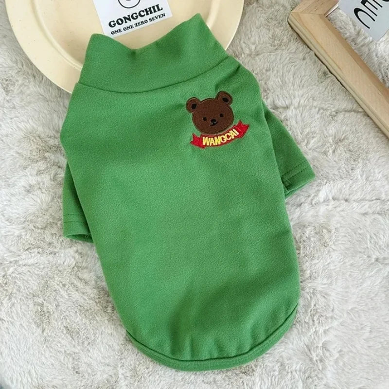 Camicia carina per cani in tessuto solido Abiti morbidi e caldi per cani Felpe con cappuccio alla moda per cuccioli