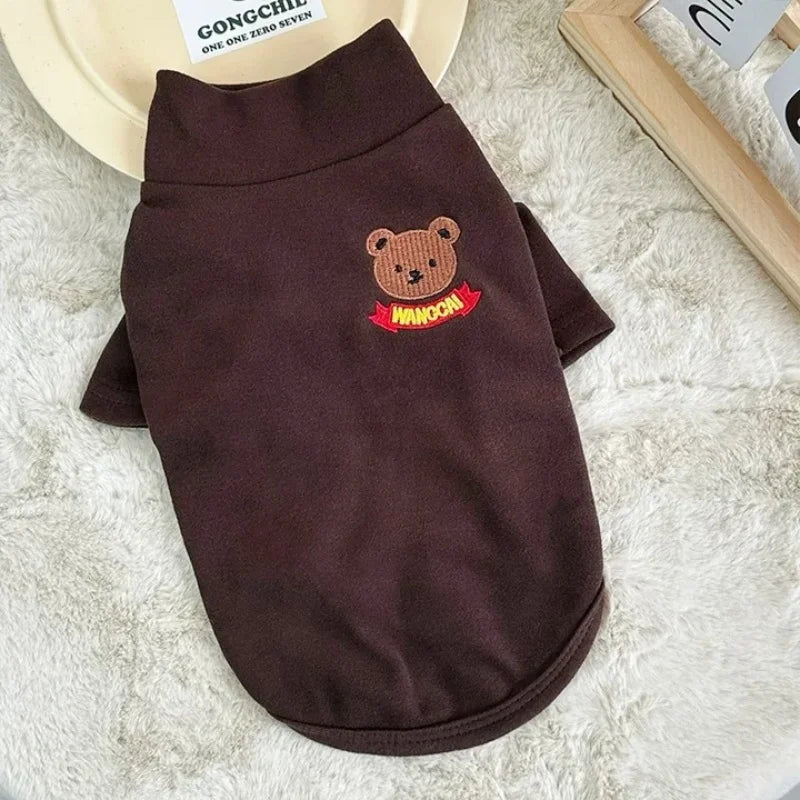 Camicia carina per cani in tessuto solido Abiti morbidi e caldi per cani Felpe con cappuccio alla moda per cuccioli