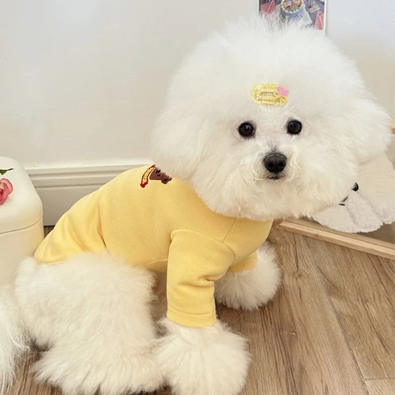 Camicia carina per cani in tessuto solido Abiti morbidi e caldi per cani Felpe con cappuccio alla moda per cuccioli